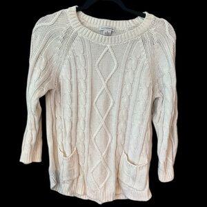 Liz Claiborne Cream Cable Knit Crew Neck Sweater